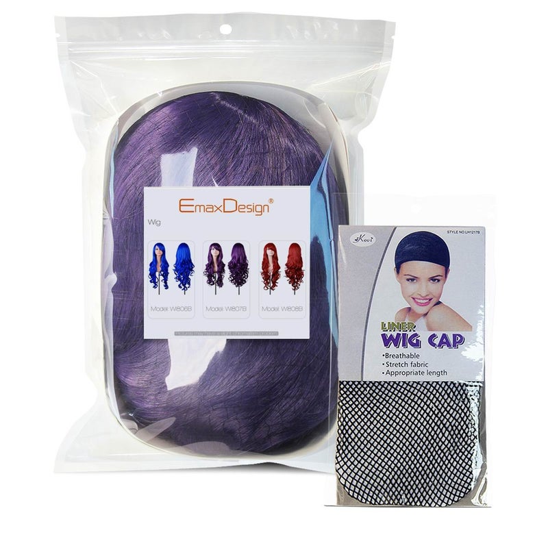 EmaxDesign Wigs 32 inch Wavy Curly Cosplay Wig With Wig Cap and Comb (Dark Purple) - Image 4